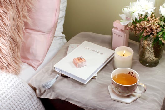 Bedside Table with Books and Tea