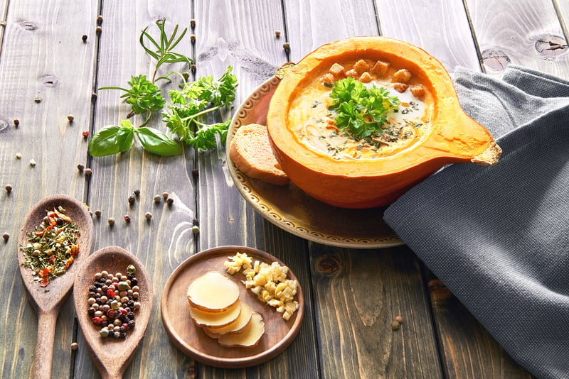 Spicy Pumpkin Creme Soup with Ginger and Garlic in 